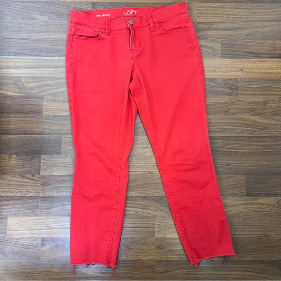 LOFT Modern Skinny Red Jeans with Raw Hem - Size 27/4P - Picture 2 of 11